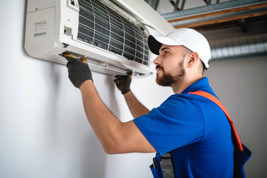 HVAC technician installing a mini split air conditioner in Phoenix